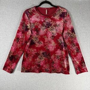 White stag shirt womens large red floral velour velet Y2K vintage shimmer